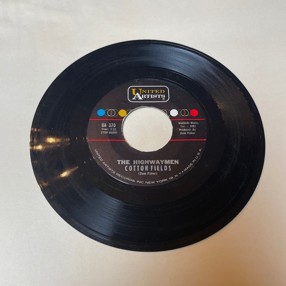 The Highwaymen Cotton Fields Gypsy Rover 45 RPM Record UA 370 Vinyl Music